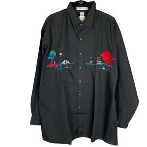Vintage Tropical novelty kitschy embroidered button front shirt NEW deadstock